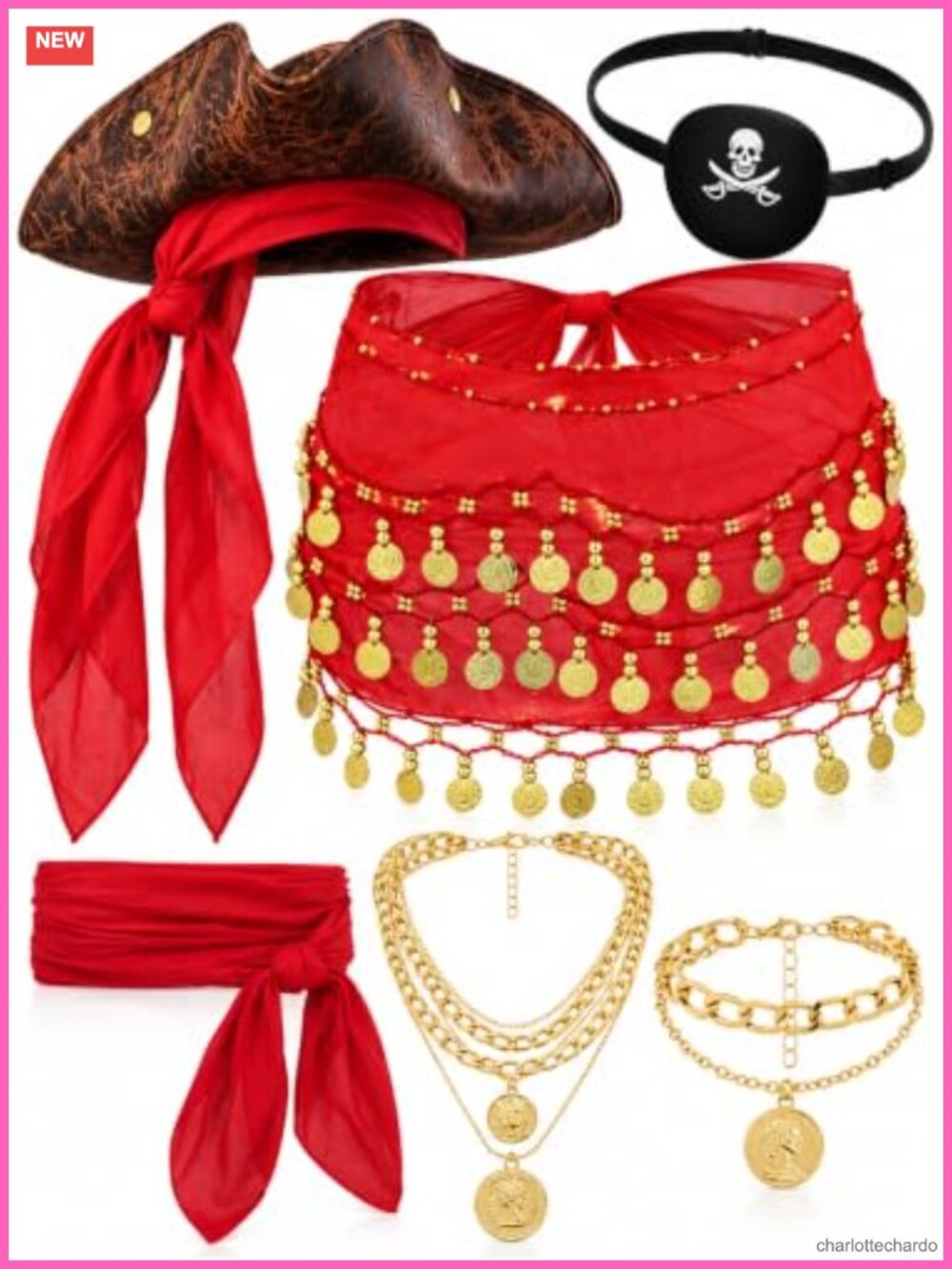 ELABEST 7-Piece Pirate Costume Accessory Set Unisex Adult Cosplay Kit